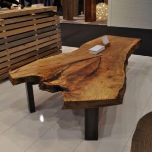 Table en Bois Massif avec Pied en Métal Noir – Image 3